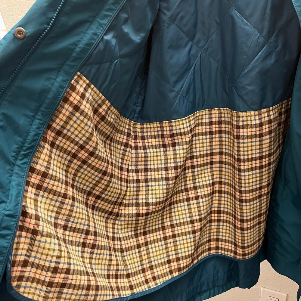 Vintage L.L.Bean Women’s Insulated Rain Trench Coat Teal Wool Lined L Nylon Hood - Picture 4 of 10